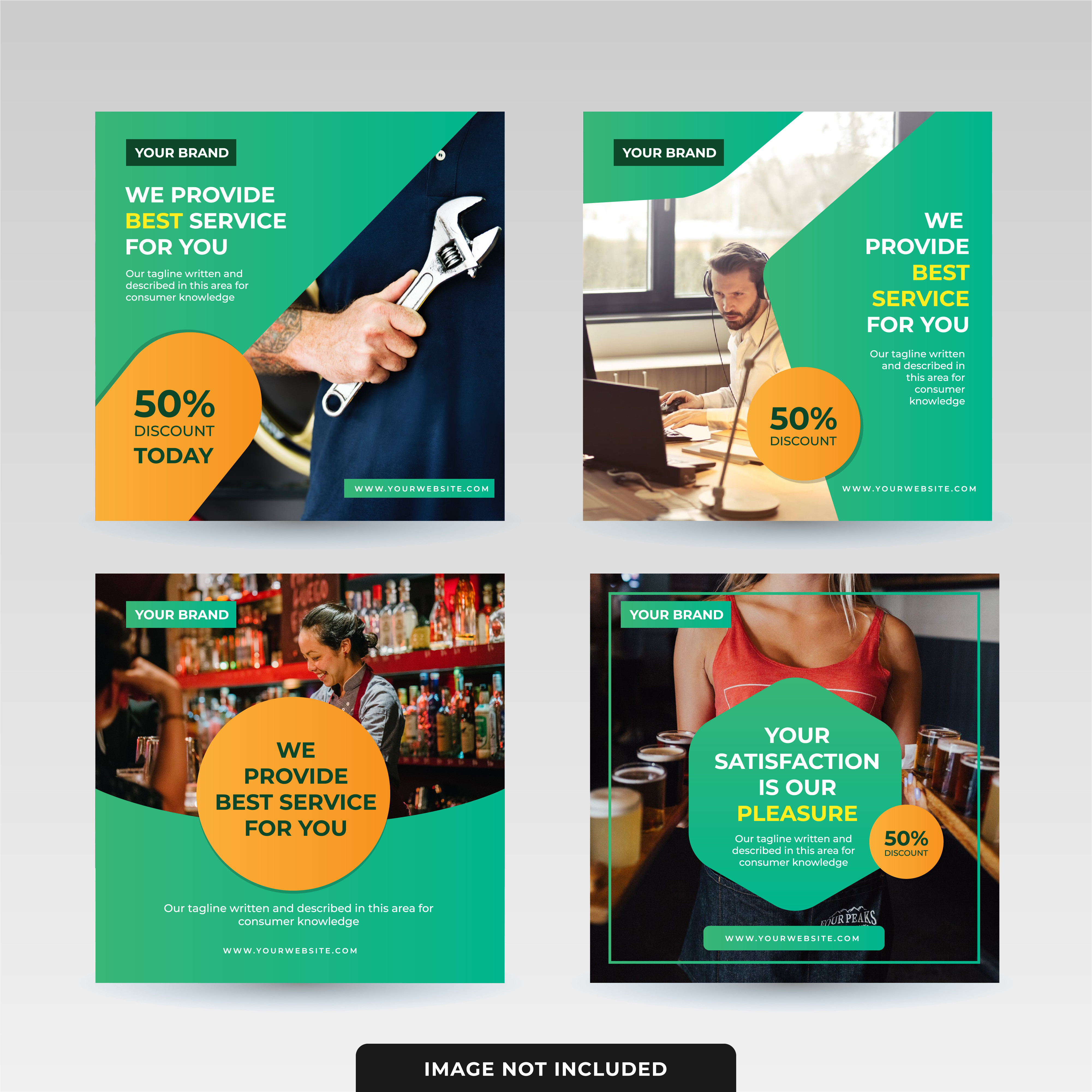 Service Promotion Social Media Templates advertisement bartender branding business callcenter colorful deal graphic hospitality layout marketing mechanic offer office orange promotion restaurant sale support wrench