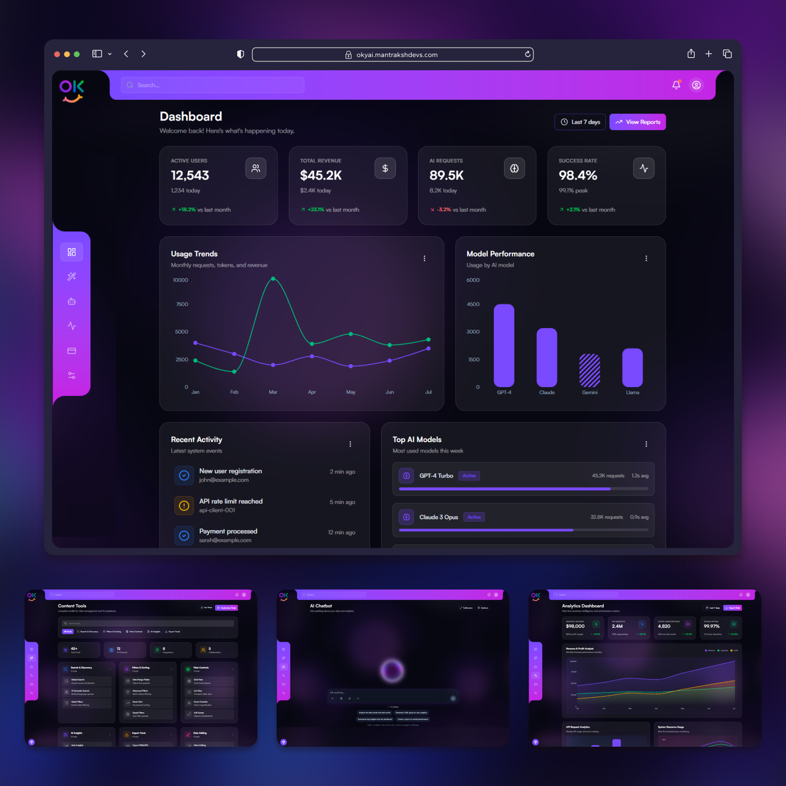 OkyAi — Advanced AI Dashboard & Chatbot Template aichatbot aidashboard auth branding cleanlayout darkmode dashboarddesign design glassmorphism highendui logo luxurydesign premiumui saas tailwindcss techstartup typography uiux ux webdesign