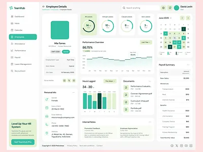 Employee Management Profile Dashboard 👥📑 admin panel corporate ui dashboard design data visualization document management employee profile hr management hr tech internal tools leave tracker modern layout payroll ui performance analytics personnel data saas ui teamhub ui user interface ux design web app