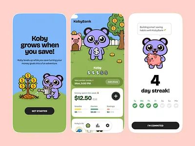 Onboarding, Dashboard & Savings Streak duolingo for finance fintech gamification gamified gohenry greenlight kids banking app kids finance app kids savings app mascot mobile playful pocket money app product design step streak teen banking app teen finance app ui ux