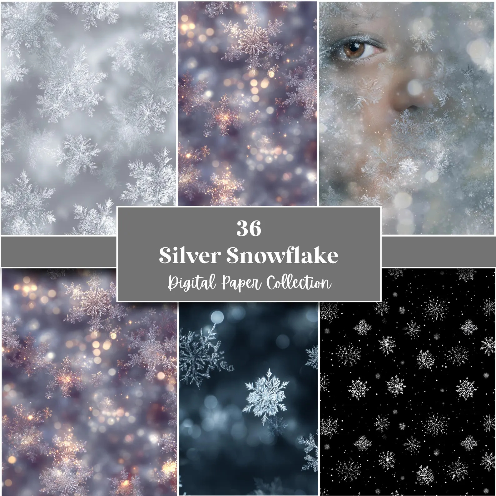 Silver Snowflake Digital Paper