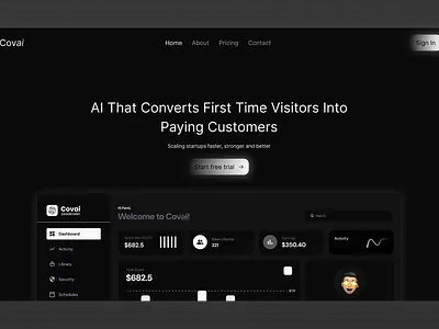 Covai - Dark mode figma graphic design hero section landing page ui uiux ux