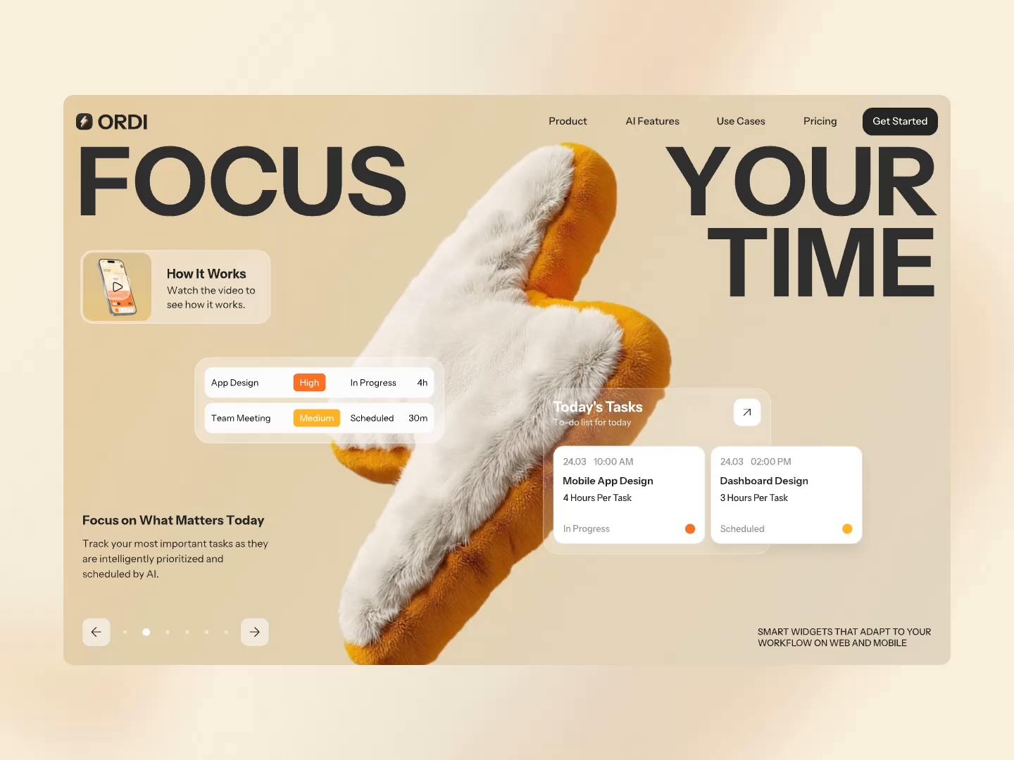 Productivity App Landing Page Design — ORDI Focus Time