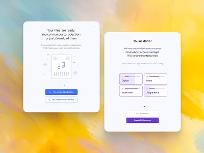 Popups blue clean modal podcasting popup processing sound soundboard ui ux violet zencastr