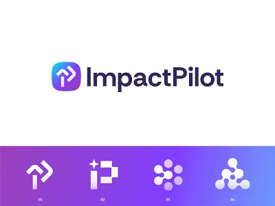 ImpactPilot - Logo Design adapt ai arrow automation branding hubspot i impact jeroen van eerden logo management modern logo monogram p pilot saas spark success team workflow
