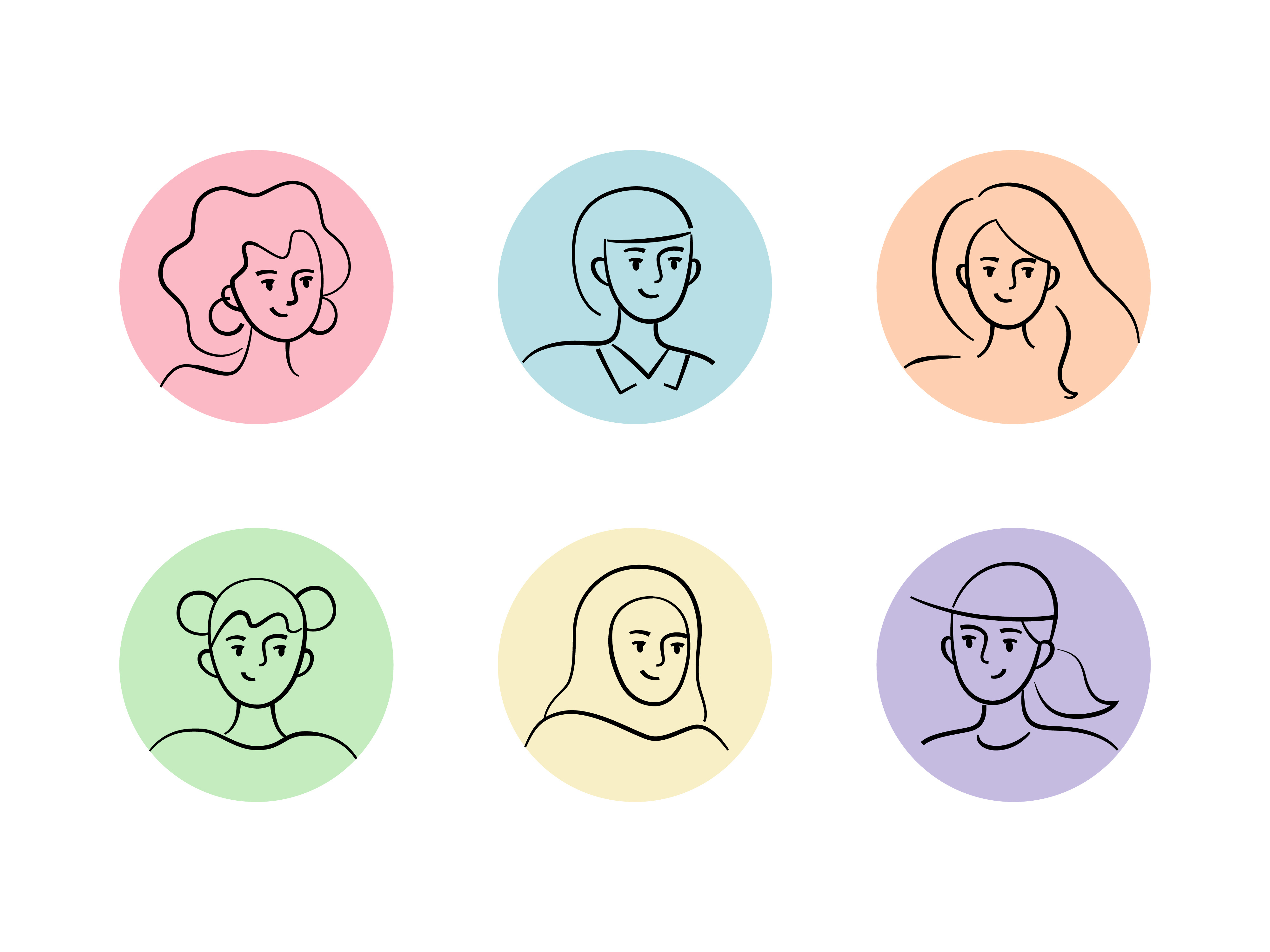Diverse Women Avatars — Line Art Vector Set