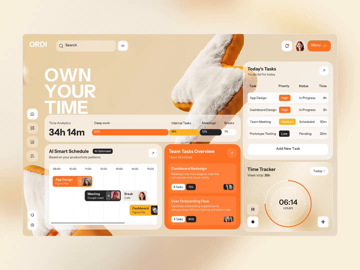 Productivity App Dashboard Design — ORDI Focus Time