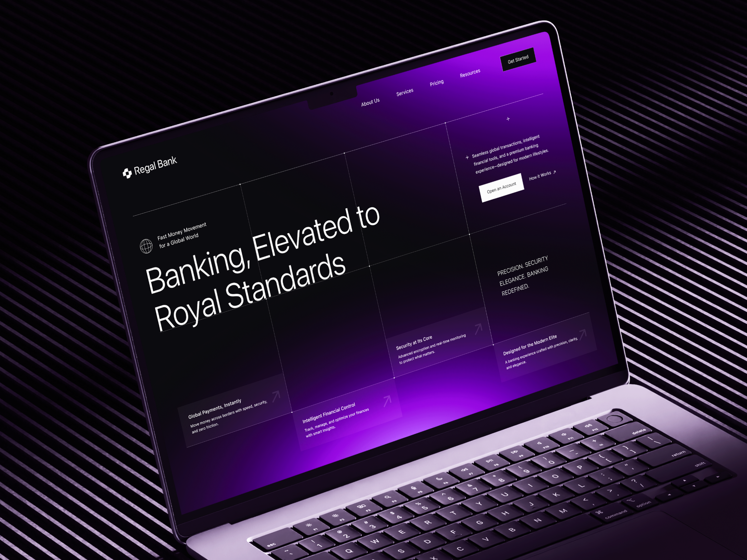 Regal Bank Website banking website clean design dark ui digital banking finance app financial platform fintech gradient interaction design landing page luxury ui minimal ui modern ui money transfer payment system premium design product design ui design ux design web design