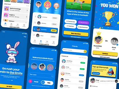Brain Rush — Quiz Game App android app apps design forkids games kids mobile quiz ui ux