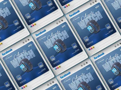 Modern Apple Watch Social Media Banner Design. 3d render apple watch banner design blue gradient branding clean layout creative poster digital marketing graphic design minimal design modern design product promotion product showcase smartwatch social media design tech advertisement ui design watch ad