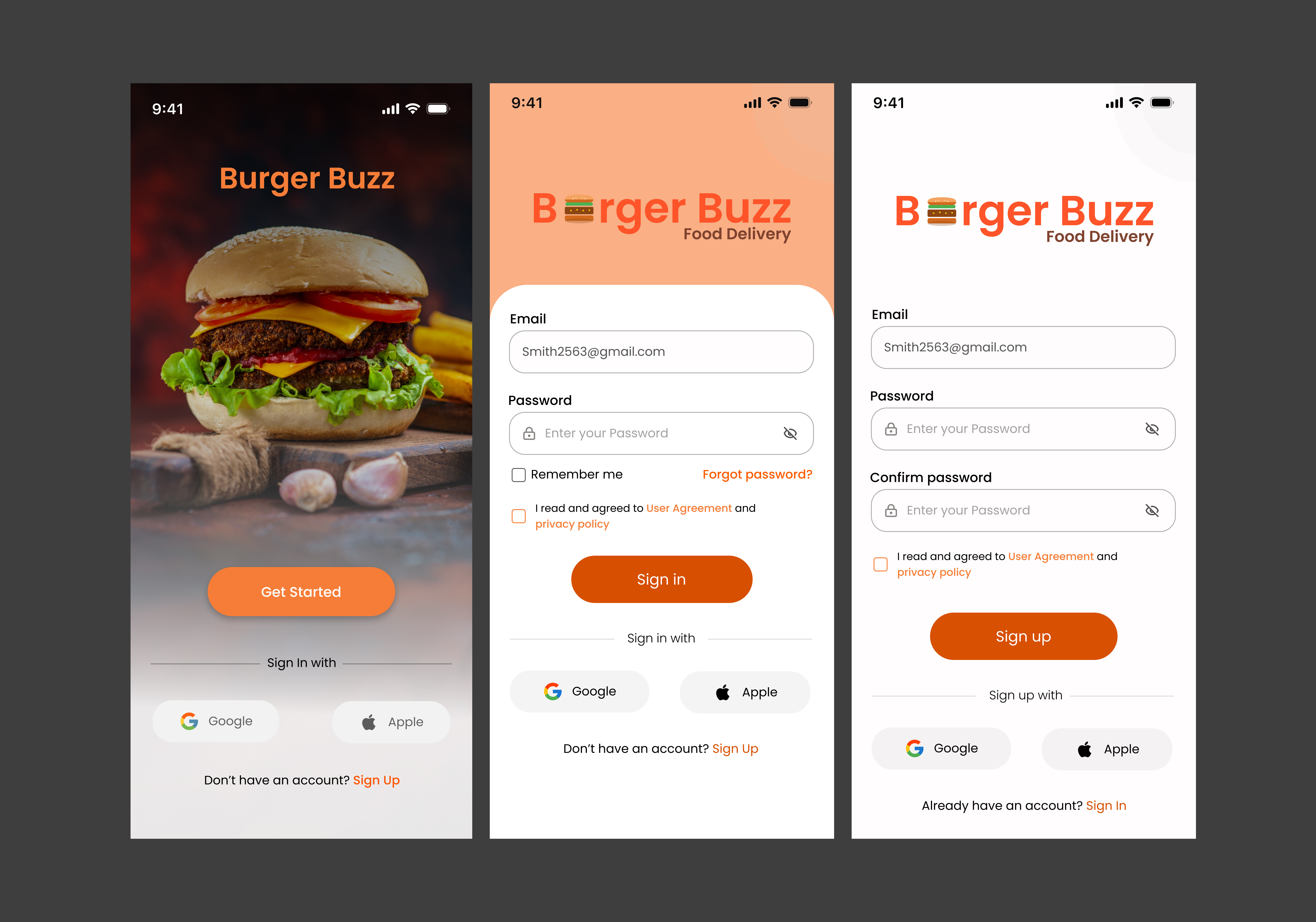 Burger Buzz — Login Flow — Daily UI Challenge Day 1 ui