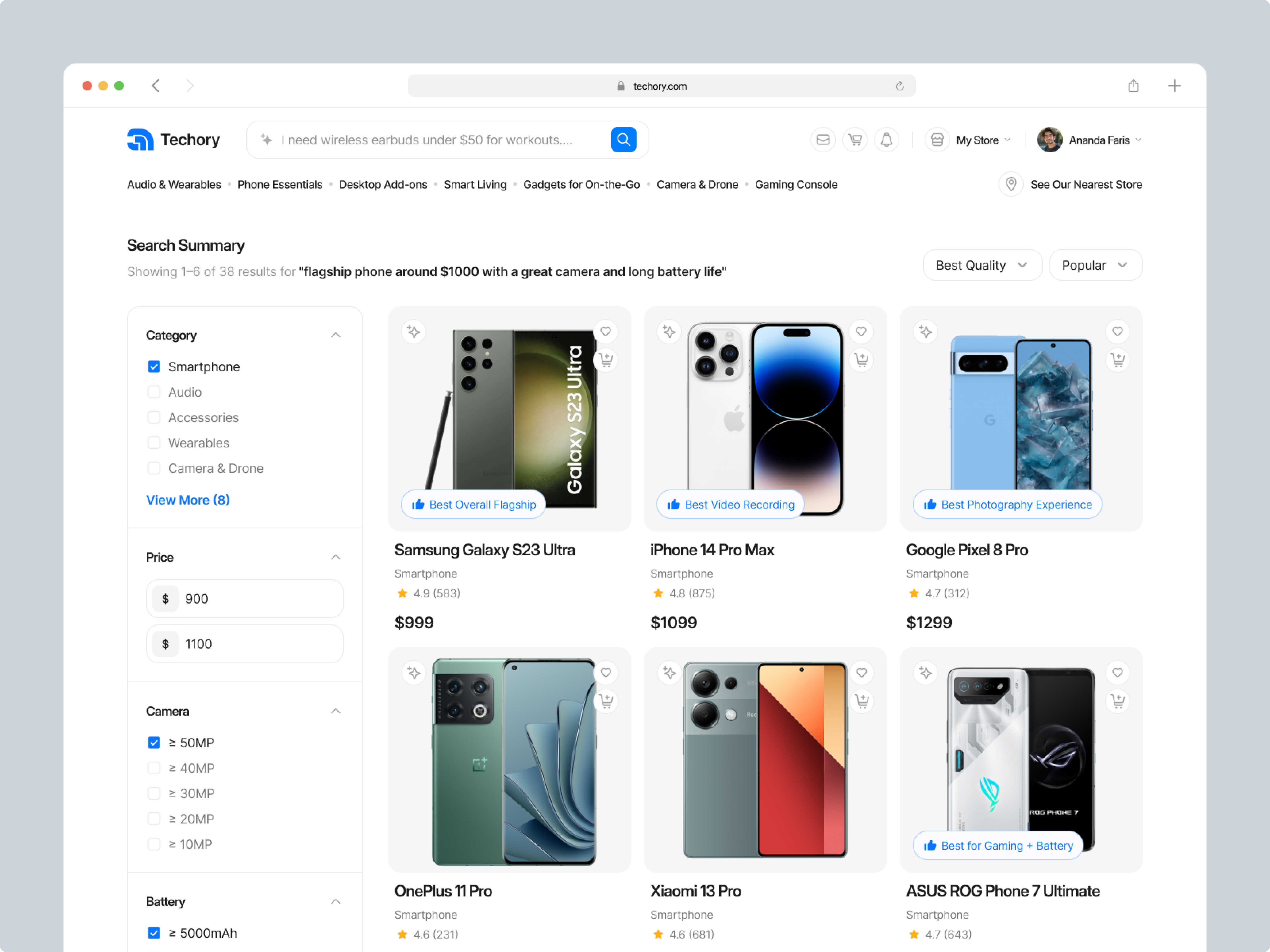 AI Gadget Marketplace - Search Result ai ai assistant ai marketplace ai marketplace landing page dashboard design ecommerce ecommerce website gadget landing page marketplace marketplace website minimal modern product search ui ui design ux design website