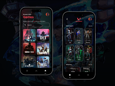 Video Game Learning App adobexd app design figma gameplay guides interface iphone14 mobile design product design tutorial ui ui design uiux user interface ux valorant video game visual design walkthrough