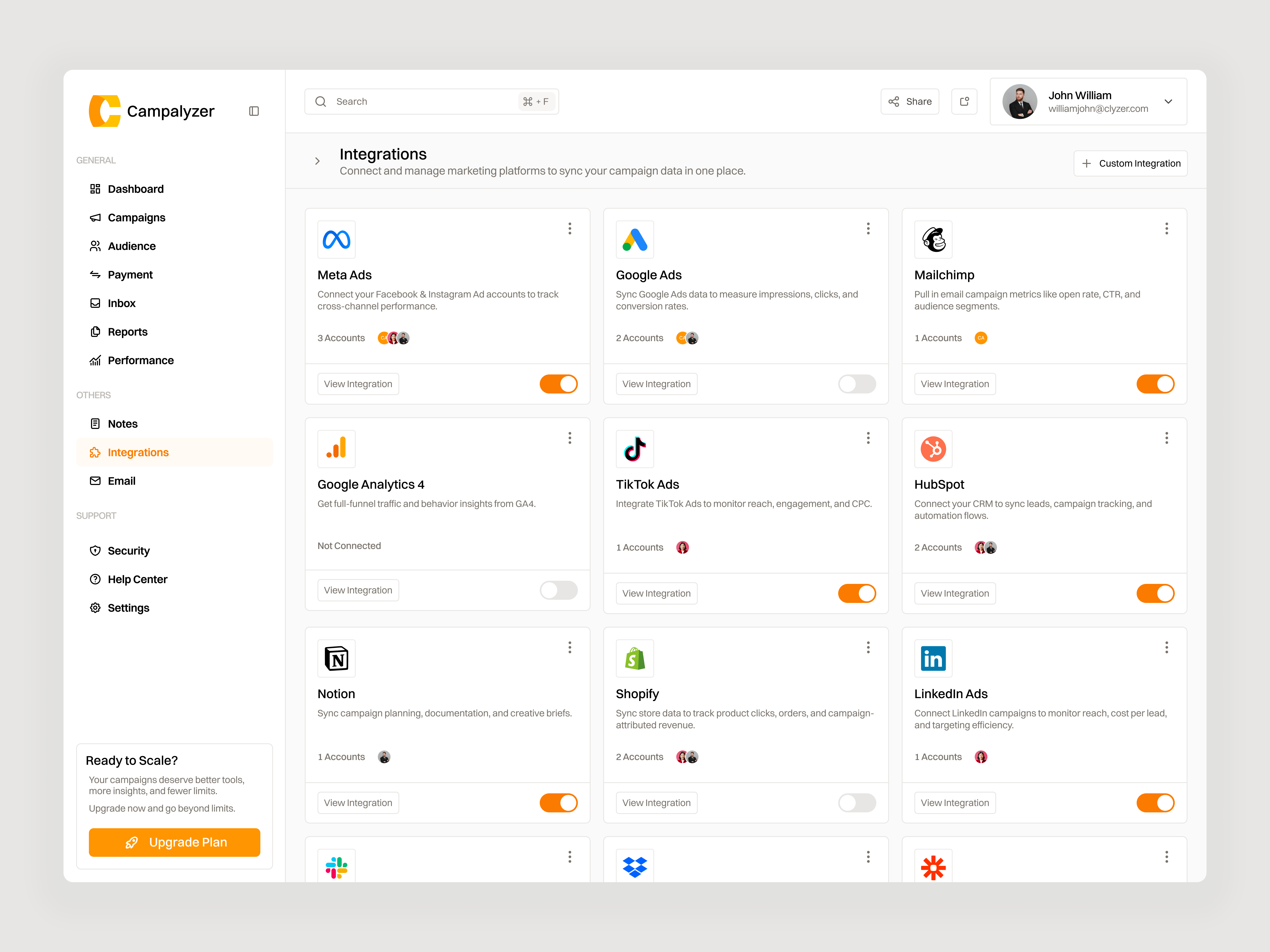 Marketing Dashboard - Integrations Page admin dashboard apps card dashboard design ecommerce ecommerce dashboard integration integration dashboard kanban marketing marketplace dashboard minimal modern seller dashboard ui ui design ux design website