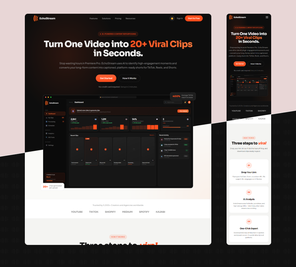 EchoStream Landing Page hero landing paage saas ui website