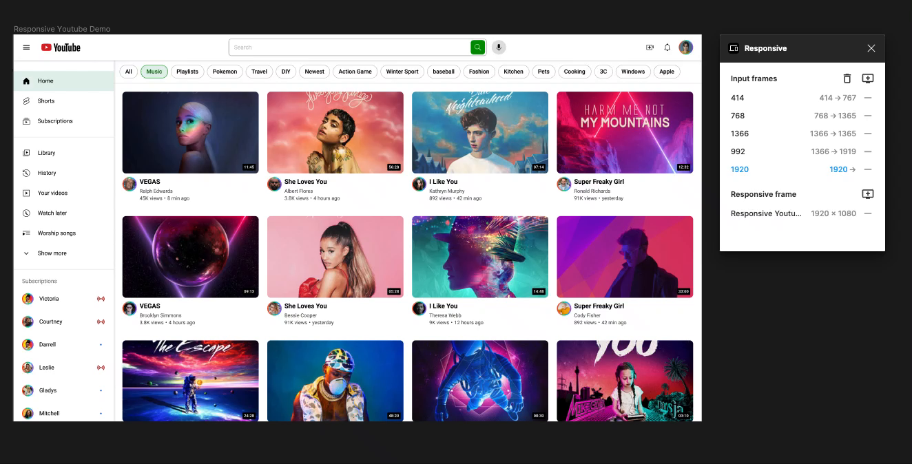 HW5.2 Demo - RWD Youtube 響應式網頁 UI 設計 - Figma