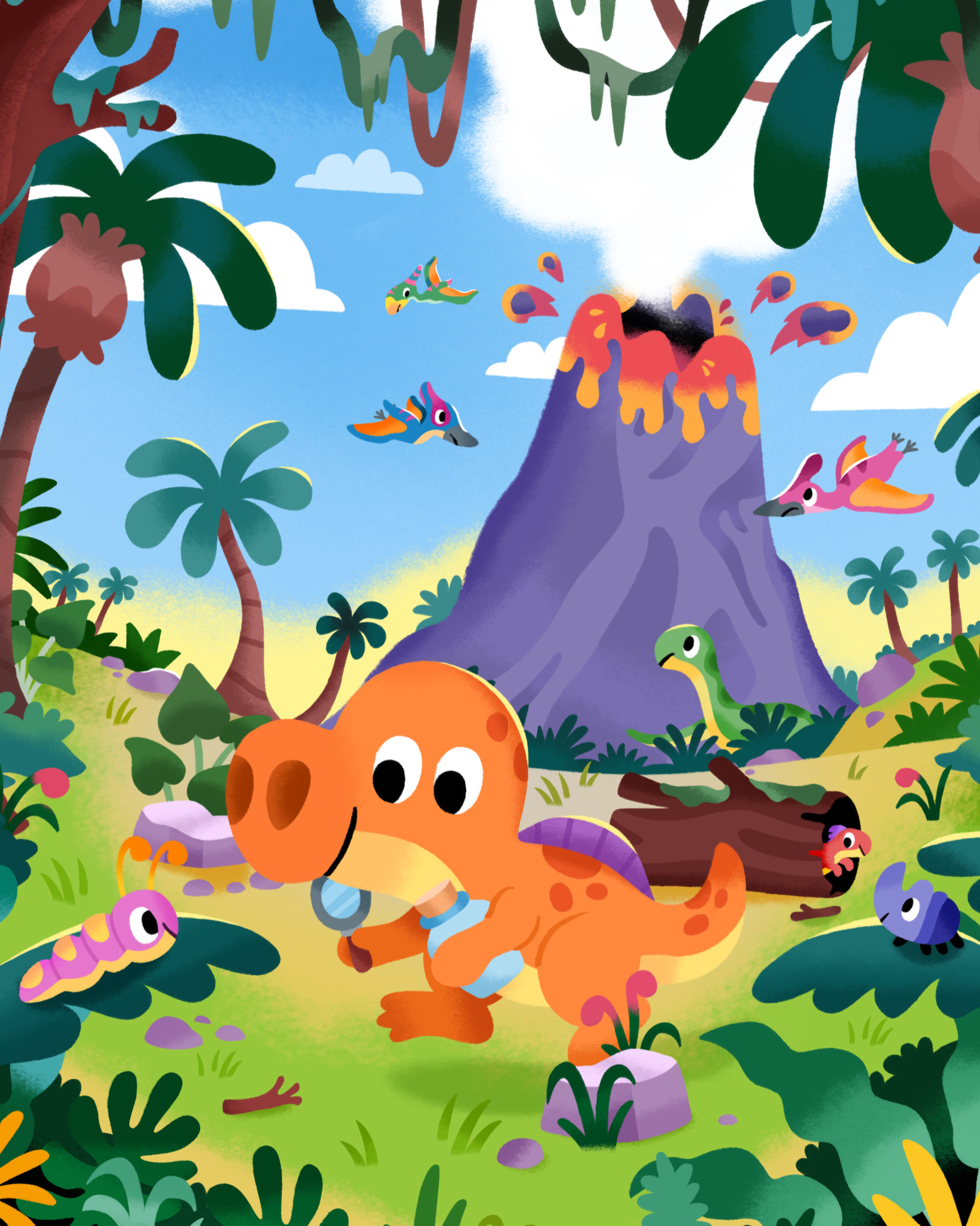 🌋 💥 animal art book cute dino dinosaur illustration illustrator kidlit kids toddler volcano
