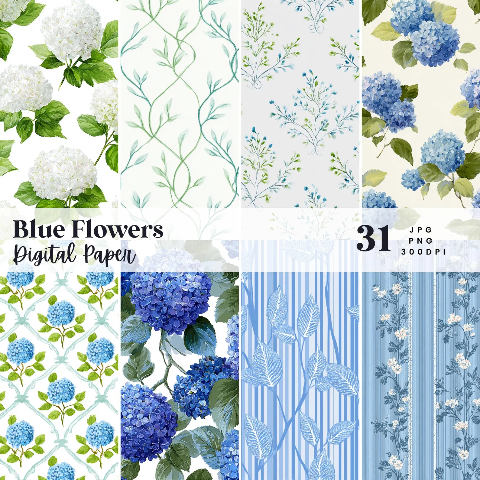 Blue Flowers Digital Paper