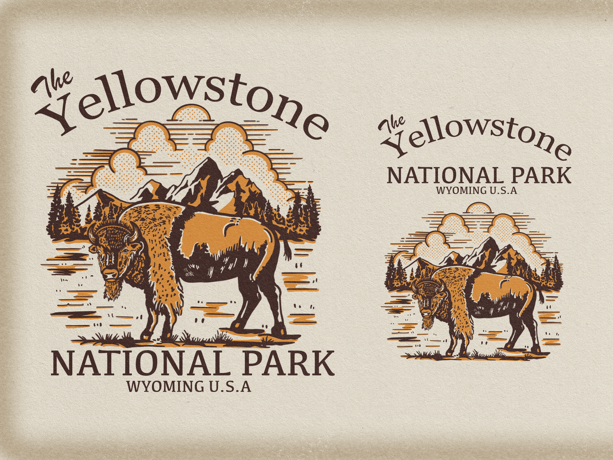 Retro Yellowstone Badge Illustration | Apparel & Branding badge bison branding dribbble graphicdesign illustration lineart merch merchandise national park nature natureinspired outdoor outdoorlife retro retrodesign tshirtdesign vintage vintageart yellowstone