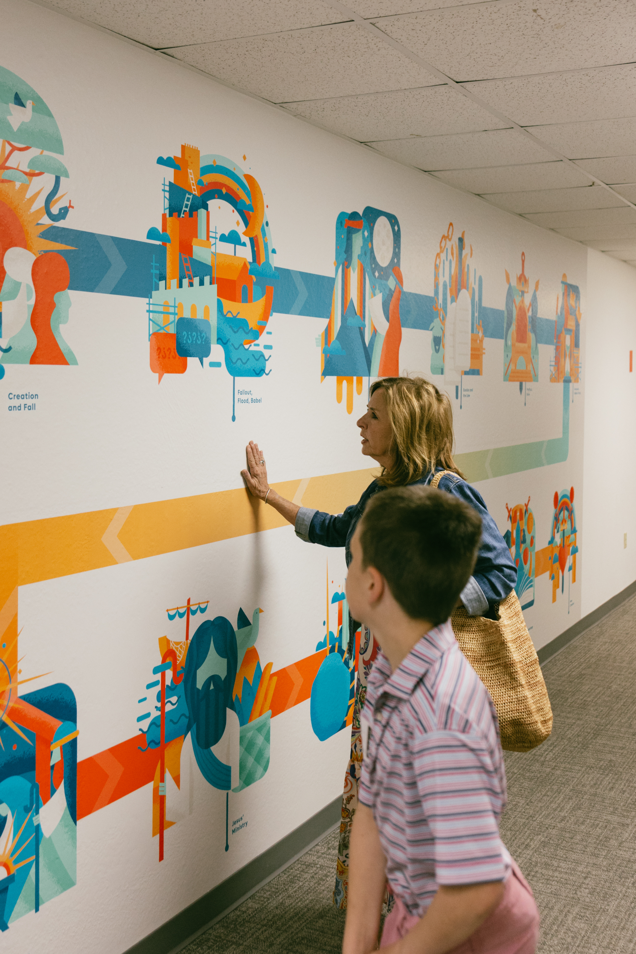 Biblical Timeline - Wall Mural bible bible mural bible stories biblical timeline branding illustrated mural jesus kidmin kids brand kids min space kids ministry kids ministry brand kids ministry space kids mural kidsmin mural spatial design