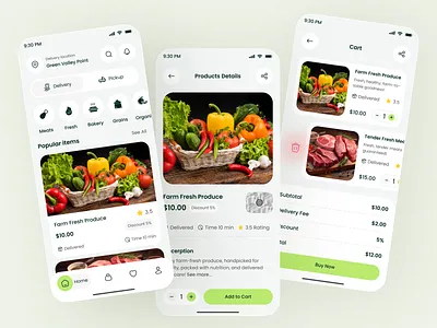 Fresh Grocery App UI | Food Delivery UX Design app delivery app ui design ecommerce app food app food delivery app fresh food app grocery app shopping app startup app ui web