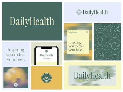 Daily Health brand board brand design brand identity branding creative direction gradients graphic design health health branding icon design iconography logo logo design logomark serif wellness wellness branding wordmark