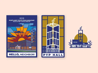 Portland Youth Philharmonic Building Prints and Signage branding logo design mailer music building ne portland pietro belluschi pnw portland youth philharmonic postcard pyp stained glass vector vintage