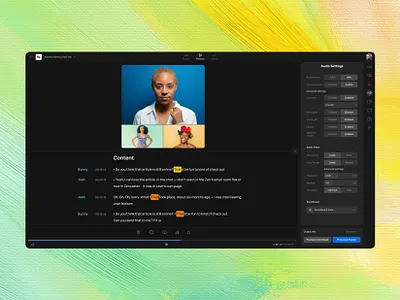 Transcription editing Podcasting clean clear dark editing podcast select sidebar text transcription ui ux video