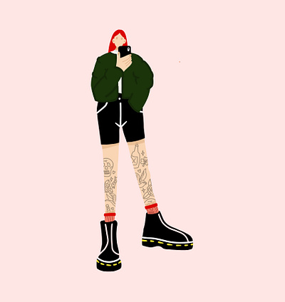 Always on the phone design dr martens girl hand illustration phone pink tattoo