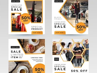 Special Sale Social Media Templates for Fashion Retail 50 off advertisement apparel clothing deal discount badge fashion graphic group headline layout mockup offer promotion sale sale sign seasonal shop special store