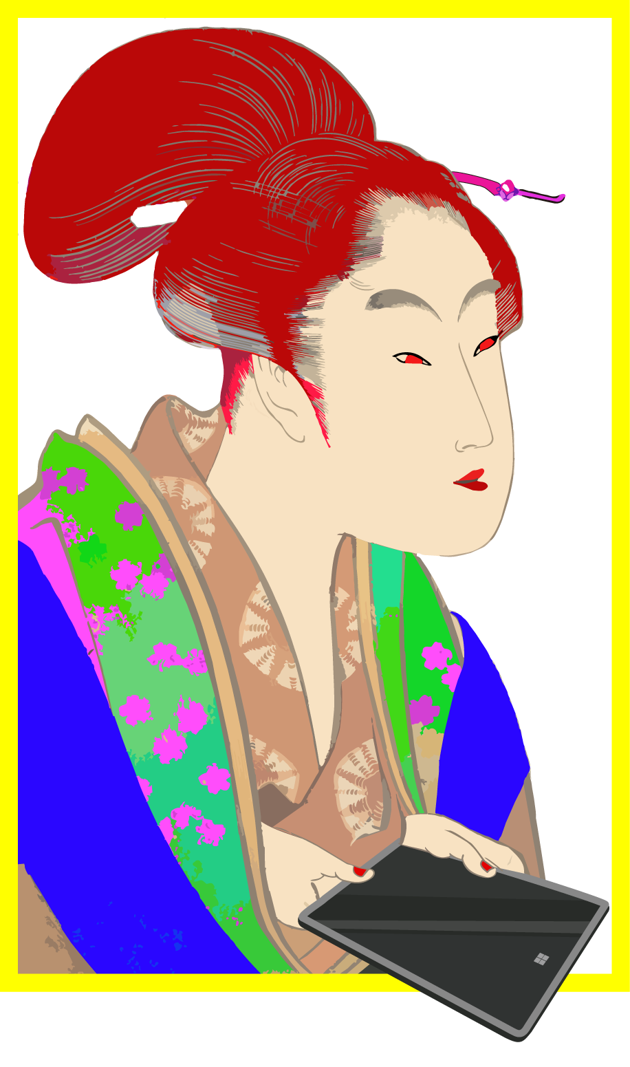 Modern Utamaro A Young Woman Playing A Game a young woman animation graphic design illustration japan ukyoe utamaro