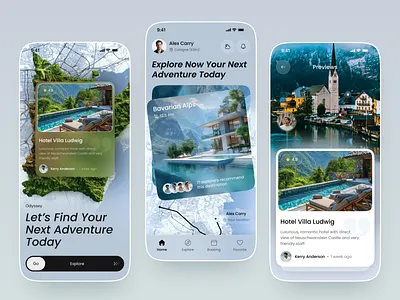 Travel Adventure & Hotel Booking Mobile App booking app clean design holiday app ios app lifestyle app mobile mobile app modern design premium design travel app trip planner