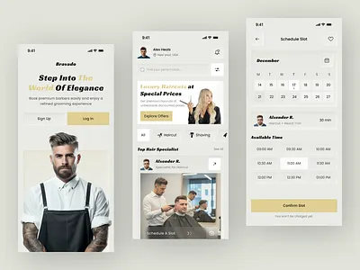 Luxury Barber Booking Mobile App app design appointment barber barber app barbershop beauty salon app booking booking app grooming grooming app hair salon app haircut men style mobile app salon salon booking app service app spa booking app ui design ux design
