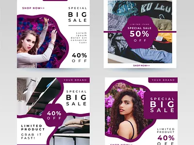 Fashion Social Media Sale Templates Set banner creative design discount discount tag ecommerce fashion female flyer graphic marketing mockup model portrait promotion design retail sale shop template template set