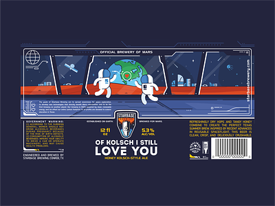Of Kolsch I Still Love you astronaut branding can label craft beer design earth graphic design hops icon illustration love mars mocup planets space city space ship space x stars tesla vector