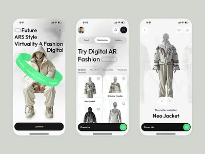 3D/AR Fashion App UI | Virtual Try-On Marketplace 3d design app app design ar app design inspiration digital fashion ecommerce app fashion app marketplace metaverse mobile app ui modern ui shopping app ui design ux design virtual try on