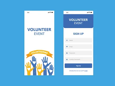 ‎Volunteer Event SignUp Page app application design branding dailyui challenge design graphic design home login register registration signing signup signup page typography ui uiux uiux design ux volunteer event