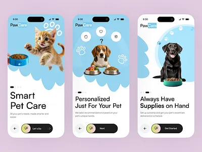 PawCare – Smart Pet Care App UI adoption app design animal care mobile app animal lovers app app ecommerce ios lifestyle app design mobile pet adoption app pet app pet app design pet care app ui pet marketplace ui pet owner app ui product smart pet app startup app ui web