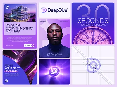 DeepDive™ | AI Research Tool Branding & Logo Design ai branding ai tool logo app icon logo brand designer brand identity branding business logo letter d logo logo logo design logo mark logo redesign magnifier logo research tool revamp logo saas logo software logo spark logo startup branding tech logo