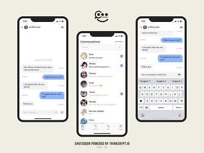 ChatApp Mobile UI Design - Three Screens for Enhanced Messaging chatapp figma reactnative thinkcrypt.io ui ux