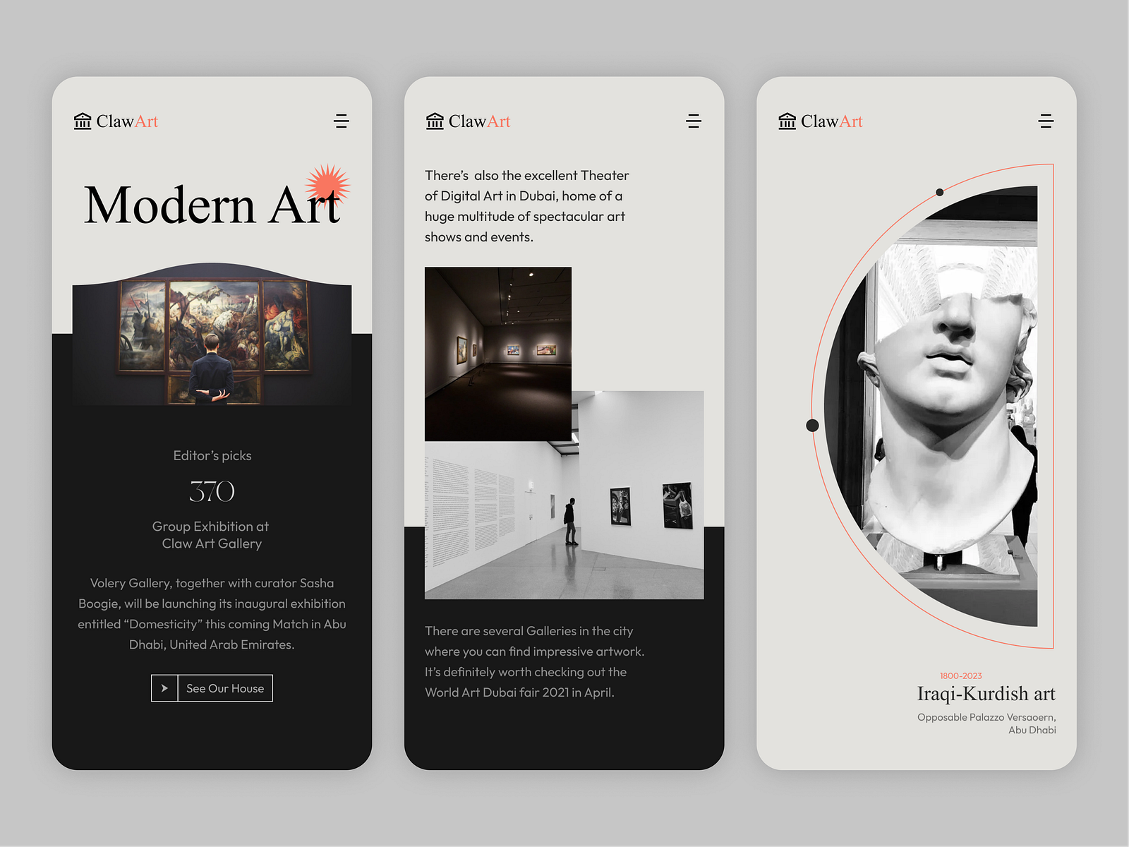 Clawart Modern Art Gallery App ui by Oryx Design Studio on Dribbble
