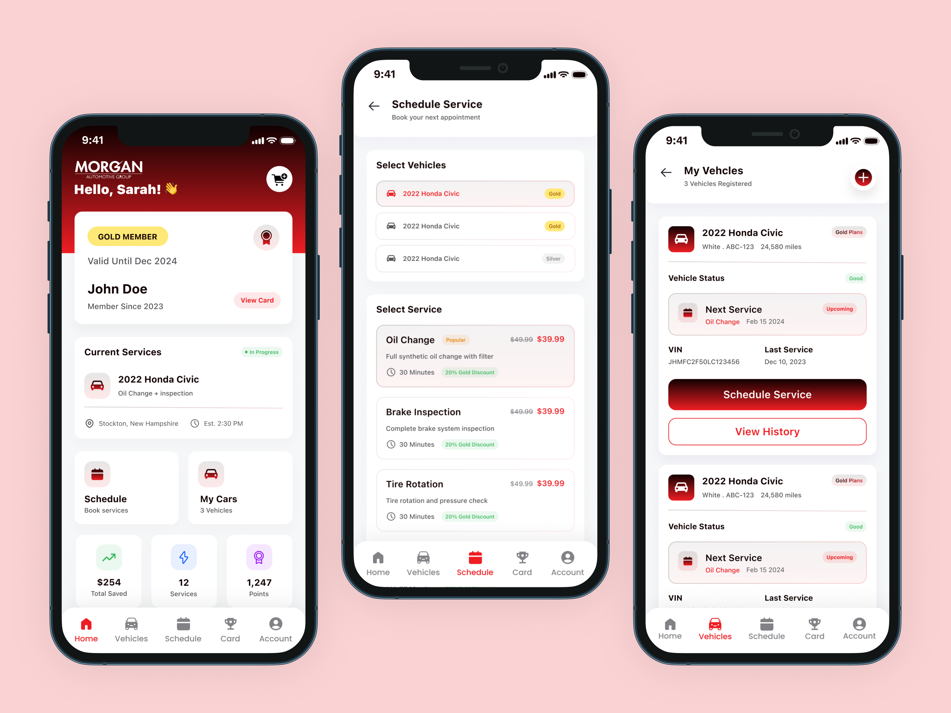 Morgan Auto — Automotive Service & Membership Mobile App automotive ui booking app car service app dealership app design figma ios mobile design loyalty program membership dashboard mobile app mobile app design subscription ui ui uiux design ux design vehicle management