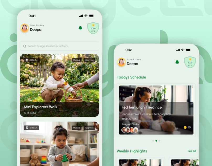 Ceyela – Babysitting App UI app design babysitting app childcare app clean ui figma mobile app modern ui parenting app service app soft ui ui ux