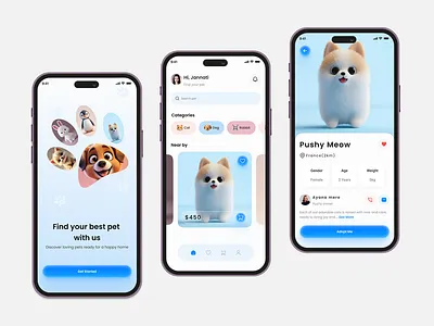 Pet Adoption App adoptionapp animalapp animalrescue app design ecommerce figma minimal mobileapp pet petadoption petapp petcare ui uiux ux