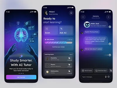 Futuristic AI Learning App UI Design ai ai learning app app app design application artificial intelligence clean design e learning edtech education education app interface learning learning app minimalist mobile mobile app ui design ux design