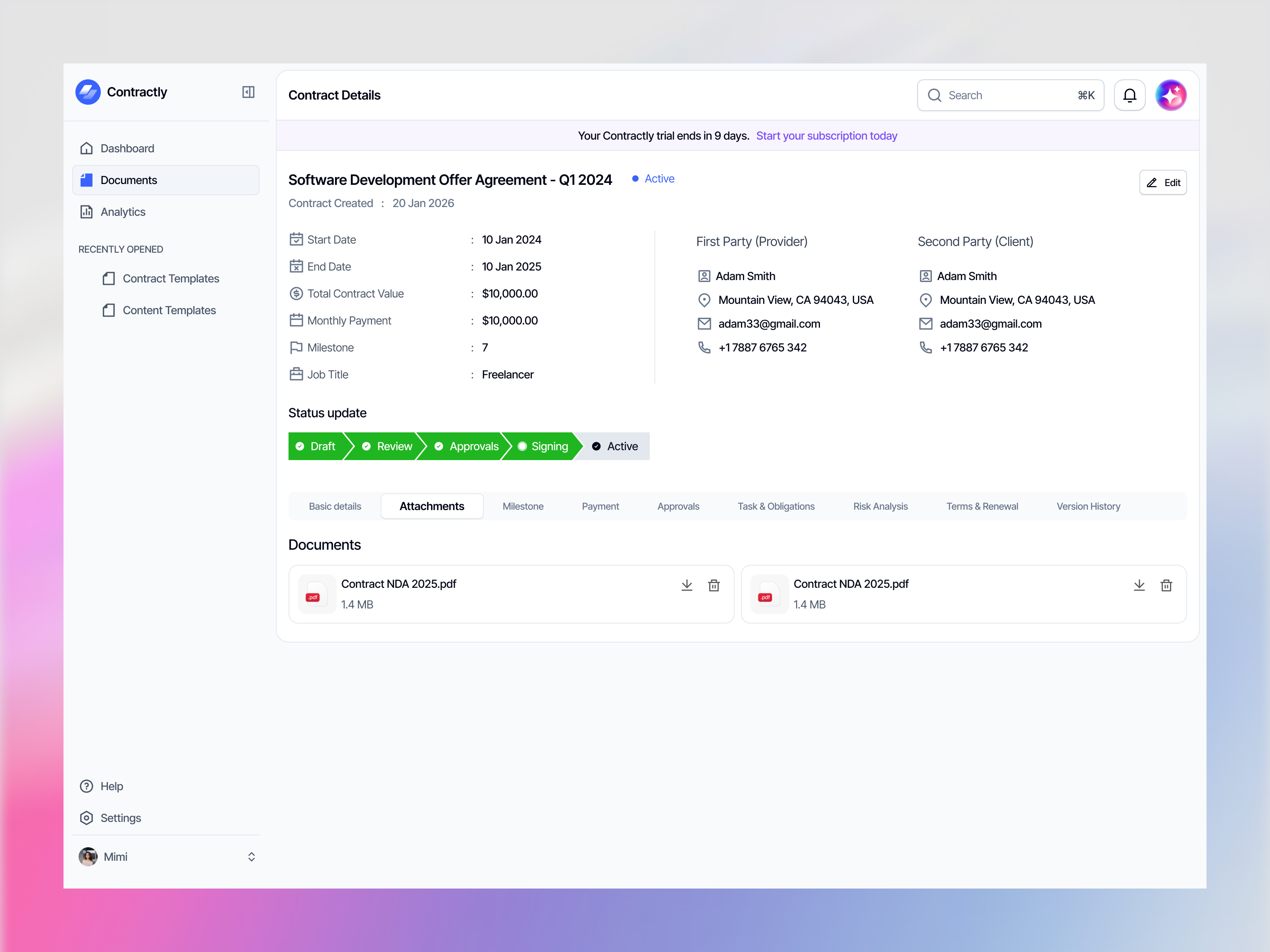 Contractly - Project Details Attachments Dashboard