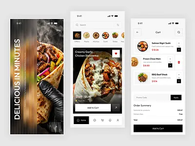 Food Delivery Mobile App UI - Fast and Easy Ordering Experience app design app ui cart screen delivery app e commerce app food food app food delivery food ordering mobile app online food restaurant app shopping app ui ux