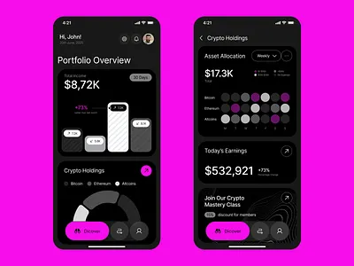 Crypto Portfolio Tracker – Modern iOS App app app design blockchain crypto cryptocurrency dark ui dashboard data visualization design fintech graphic design interface ios mobile app portfolio ui ui design ux ux design