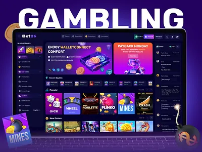 Bet26 Gaming Dashboard casino casino dashboard casino interface casino ui casino website cripto casino design gambling app gambling website gaming dashboard gaming platform illustration live casino mines game online casino ui user experience wallet connect web design web3 design