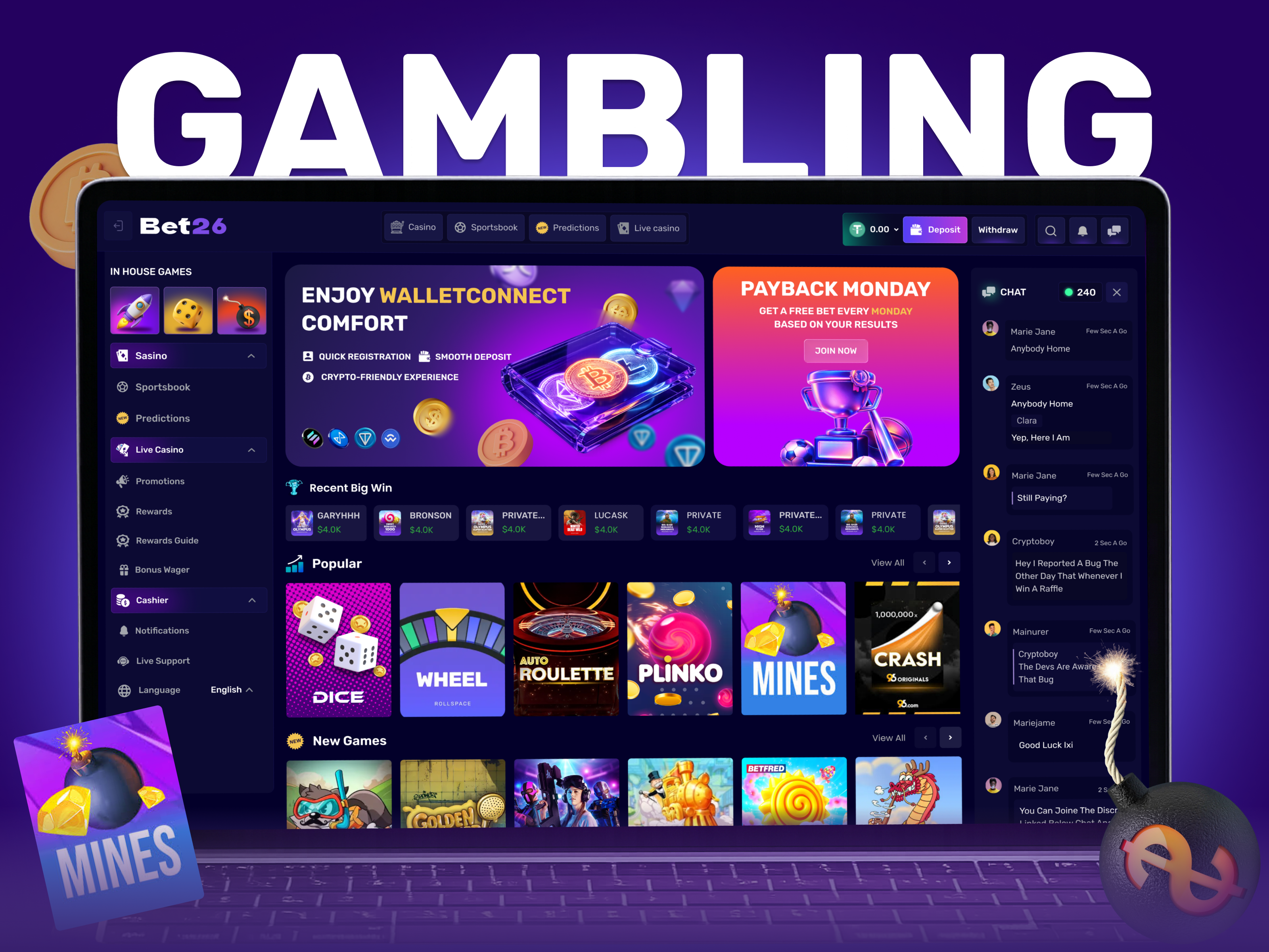 Example of Bet26 Gaming Dashboard
